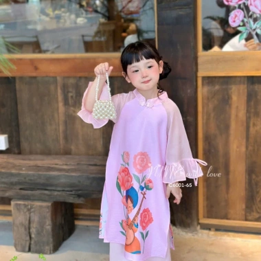 Set áo dài bé gái nhẹ nhàng nữ tính - Chất mềm mịn, giá ưu đãi 308.000₫