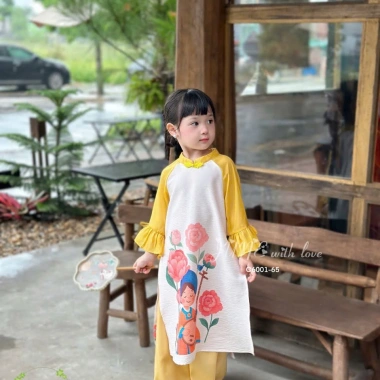 Set áo dài bé gái nhẹ nhàng nữ tính - Chất mềm mịn, giá ưu đãi 308.000₫