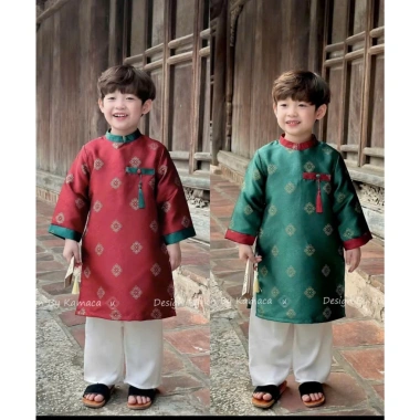 Set áo dài bé trai chất nhung mềm, thiết kế hiện đại, thoải mái – giá ưu đãi 219.000₫