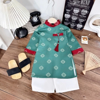 Set áo dài bé trai chất nhung mềm, thiết kế hiện đại, thoải mái – giá ưu đãi 219.000₫