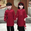 Set áo dài cách tân bé 9-27kg lụa gấm đỏ + quần đen, đồ tết cao cấp cho bé trai, bé gái - Giá chỉ 125k