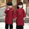 Set áo dài cách tân bé 9-27kg lụa gấm đỏ + quần đen, đồ tết cao cấp cho bé trai, bé gái - Giá chỉ 125k 2