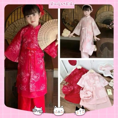 Set áo dài cách tân CBL70 X315 xuân lan cúc tầu hoa thêu cho bé gái lễ tết 145.000đ 6