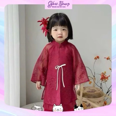 Set áo dài cách tân CBL70 X315 xuân lan cúc tầu hoa thêu cho bé gái lễ tết 145.000đ 7