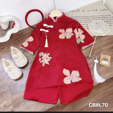 Set áo dài cách tân CBL70 X315 xuân lan cúc tầu hoa thêu cho bé gái lễ tết 145.000đ 9