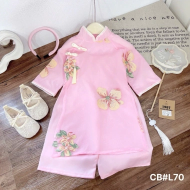 Set áo dài cách tân CBL70 X315 xuân lan cúc tầu hoa thêu cho bé gái lễ tết 145.000đ 10