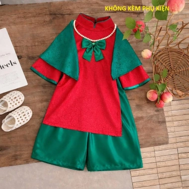 Sét Áo Dài Cách Tân Dài Tay Nơ Cổ Tim Gấm Lụa Mặc Tết Bé Gái DA06 BEEKIDS Giá 129.000 VND 8