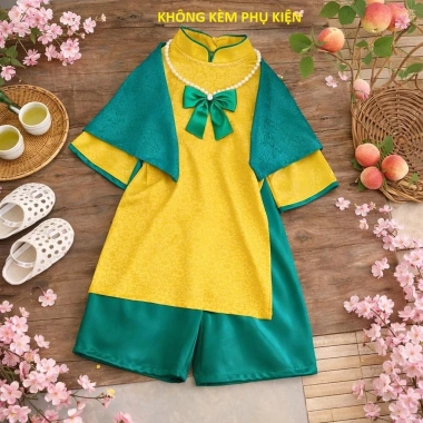 Sét Áo Dài Cách Tân Dài Tay Nơ Cổ Tim Gấm Lụa Mặc Tết Bé Gái DA06 BEEKIDS Giá 129.000 VND 9