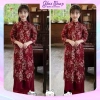 Set áo dài cách tân đỏ hoa đa sắc kèm bờm cho bé gái - Giá ưu đãi 144.415₫, hoàn hảo cho lễ tết 7