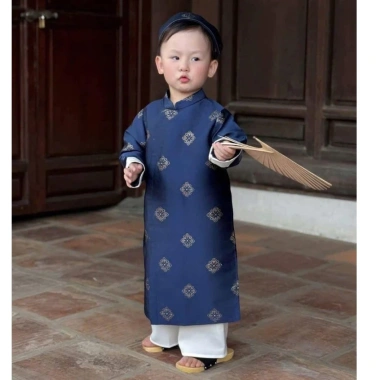 Sét Áo Dài Cách Tân Gấm kèm Quần Lụa Trắng, Mấn cho bé trai, size 9-25kg, chỉ 179.000đ