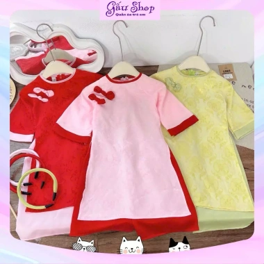 Set áo dài cách tân Thanh Liễu 2 cúc bờm, quần lụa cho bé gái lễ tết - 127k 3