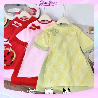 Set áo dài cách tân Thanh Liễu 2 cúc bờm, quần lụa cho bé gái lễ tết - 127k 4