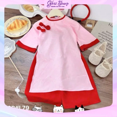 Set áo dài cách tân Thanh Liễu 2 cúc bờm, quần lụa cho bé gái lễ tết - 127k 5
