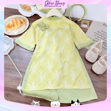 Set áo dài cách tân Thanh Liễu 2 cúc bờm, quần lụa cho bé gái lễ tết - 127k 6