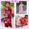 Set áo dài cách tân tơ nổi hoa trắng, quần lụa xuông + bờm cho bé gái lễ tết 155k 2