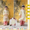 Set áo dài lụa gấm vàng nhạt + quần hồng bé gái chụp ảnh, tết, du xuân AD9 - Giá 195k