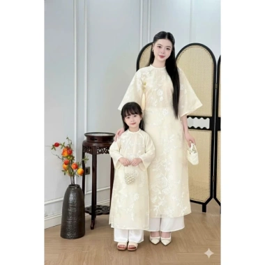 Sét áo dài mẹ bé loại 1, tơ thêu 4 tà, đẹp Tết 2.026 - Giá chỉ 98.000 VND 3