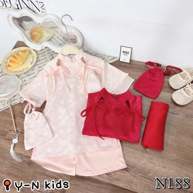 Set áo dài Tết bé gái 10-30kg Bear Kids, gấm hoa vân + quần lụa, tặng túi, 195.000₫ 5
