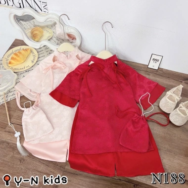Set áo dài Tết bé gái 10-30kg Bear Kids, gấm hoa vân + quần lụa, tặng túi, 195.000₫ 6