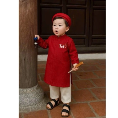 Set áo dài Tết bé trai kèm mấn NB, giá ưu đãi 139.000đ, chất liệu mềm mại, thiết kế đẹp 3