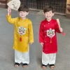 Set áo dài Tết bé trai: Lân chất lụa mềm mịn, cúc bọc, size 9-23kg, giá 315.000