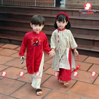 Set Áo dài Tết Bé Trai và Bé Gái Cát Tường - SUCHIN KIDS Giá chỉ 98.000₫