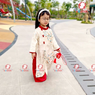Set Áo dài Tết Bé Trai và Bé Gái Cát Tường - SUCHIN KIDS Giá chỉ 98.000₫