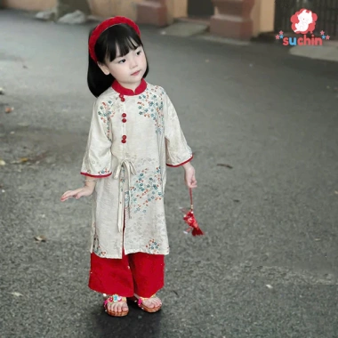 Set Áo dài Tết Bé Trai và Bé Gái Cát Tường - SUCHIN KIDS Giá chỉ 98.000₫