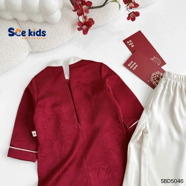 Set Áo Dài Tết Cách Tân Bé Trai Họa Tiết In Chìm - Tặng Ngọc Bội, Size 8‑28kg