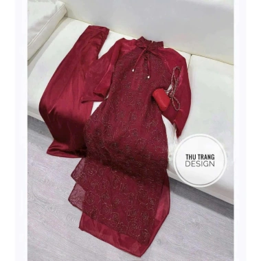 Set áo dài Tết ren kim tuyến + quần dài tuyết nhung - Giá 239.000đ, giảm 69.310đ 5 Set áo dài Tết ren kim tuyến + quần dài tuyết nhung - Giá 239.000đ, giảm 69.310đ 5