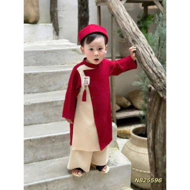 Set áo dài trai Tết sum vầy kèm mấn bé giá ưu đãi 119.000đ