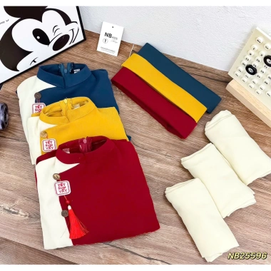 Set áo dài trai Tết sum vầy kèm mấn bé giá ưu đãi 119.000đ