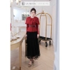 Set Áo Đỏ Đô Peplum + Cape, Chân Váy Lưới Đen Dài Sang Chảnh La Rosa - Dự Tiệc Gặp Gỡ A1.063 CV1.059 449k 2