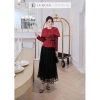 Set Áo Đỏ Đô Peplum + Cape, Chân Váy Lưới Đen Dài Sang Chảnh La Rosa - Dự Tiệc Gặp Gỡ A1.063 CV1.059 449k 3