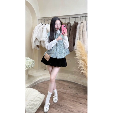 Sét áo gile, sơ mi hoa trà, set du lịch, đi làm, đi chơi sang chảnh, xinh đẹp, giảm giá 590k (giá gốc 749.300)