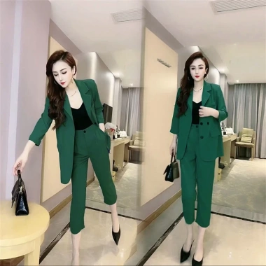 Set Áo Khoác Blazer 2 Dây + Quần Baggy Capris Xanh Lá Nữ - Giá 439.361₫, giảm 22%