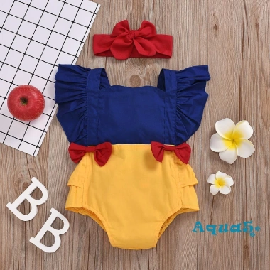 Set Áo Liền Quần Bé Gái Tay Phối Bèo và Băng Đô Xinh Xắn Thời Trang Nhỏ Xinh