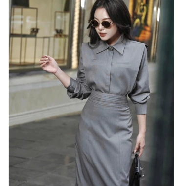 Set áo sơ mi + chân váy dài nữ cao cấp, công sở thanh lịch, giá ưu đãi 515k 3