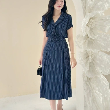 Set áo sơ mi cổ cavat + chân váy xếp ly công sở - Đi làm, đi tiệc, giảm giá 20% 3