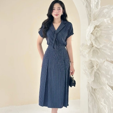 Set áo sơ mi cổ cavat + chân váy xếp ly công sở - Đi làm, đi tiệc, giảm giá 20% 4