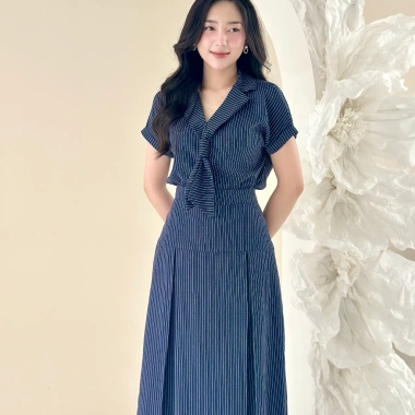Set áo sơ mi cổ cavat + chân váy xếp ly công sở - Đi làm, đi tiệc, giảm giá 20% 5
