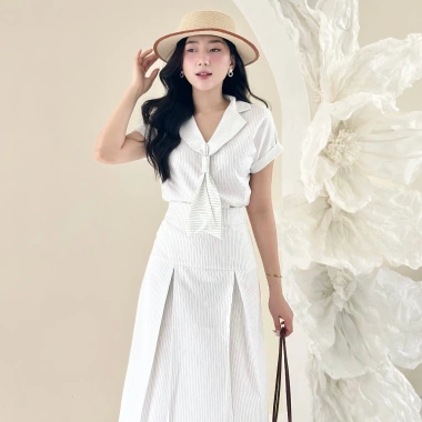 Set áo sơ mi cổ cavat + chân váy xếp ly công sở - Đi làm, đi tiệc, giảm giá 20% 7