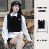 Set Áo Sơ Mi Dài Tay Gấu, Croptop Nhung, Nơ Đá Cài Bigsize - Đồ Bộ Nữ Sang Chảnh Form Rộng, Giá 169.000 VND