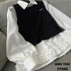Set Áo Sơ Mi Dài Tay Gấu, Croptop Nhung, Nơ Đá Cài Bigsize - Đồ Bộ Nữ Sang Chảnh Form Rộng, Giá 169.000 VND 4