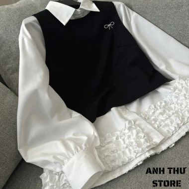 Set Áo Sơ Mi Dài Tay Gấu, Croptop Nhung, Nơ Đá Cài Bigsize - Đồ Bộ Nữ Sang Chảnh Form Rộng, Giá 169.000 VND 4