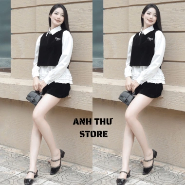 Set Áo Sơ Mi Dài Tay Gấu, Croptop Nhung, Nơ Đá Cài Bigsize - Đồ Bộ Nữ Sang Chảnh Form Rộng, Giá 169.000 VND 7