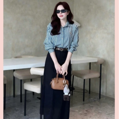 Set áo sơ mi sọc xanh + chân váy dài đen công sở thanh lịch MeiMei ST17.673 - Giá chỉ 400.000₫ 3