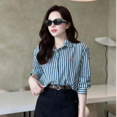 Set áo sơ mi sọc xanh + chân váy dài đen công sở thanh lịch MeiMei ST17.673 - Giá chỉ 400.000₫ 4
