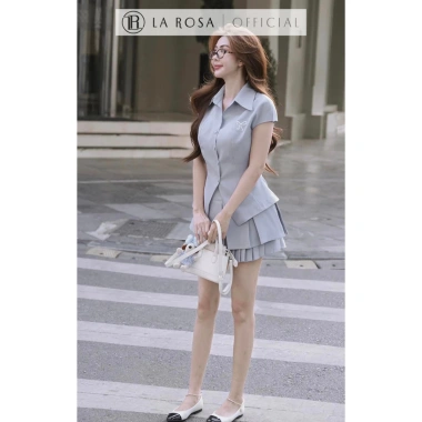 Set Áo Sơ Mi Vạt Xoè & Váy Ly Xếp Nhẹ Tôn La Rosa Thanh Lịch Đính Nơ Eo Ôm 670k 3