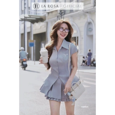 Set Áo Sơ Mi Vạt Xoè & Váy Ly Xếp Nhẹ Tôn La Rosa Thanh Lịch Đính Nơ Eo Ôm 670k 4